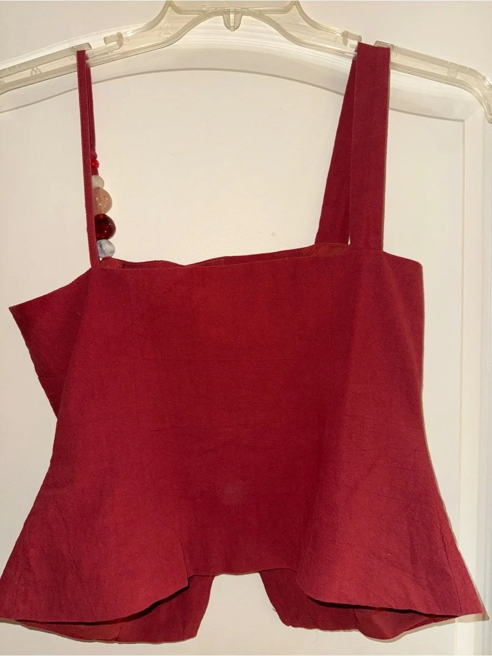 Red Women's Linen Blend High-Waist Pants with crop vested top set